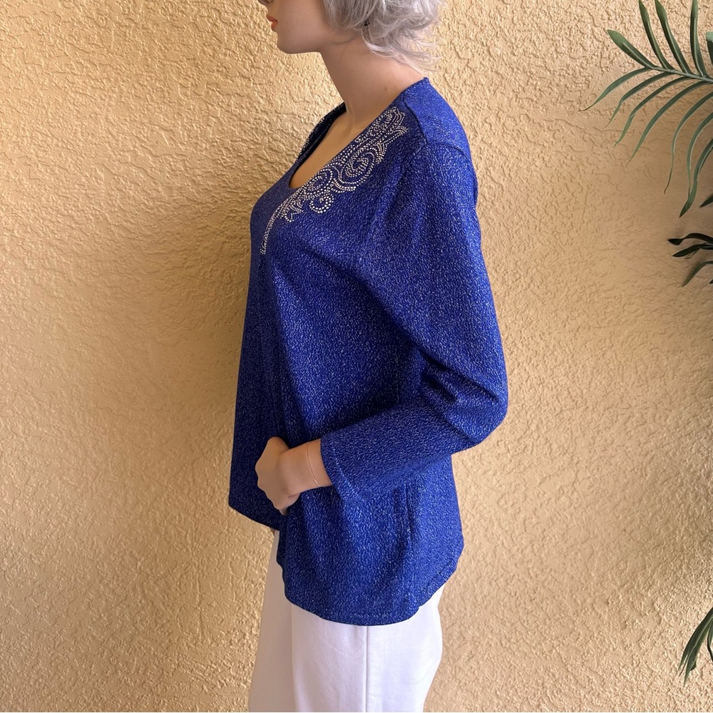 Ruby Rd blue layered pullover cardigan top - Picture 5 of 8